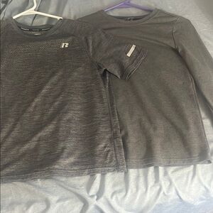 2 Kids Gray Athletic Shirts - Long sleeve and short sleeve